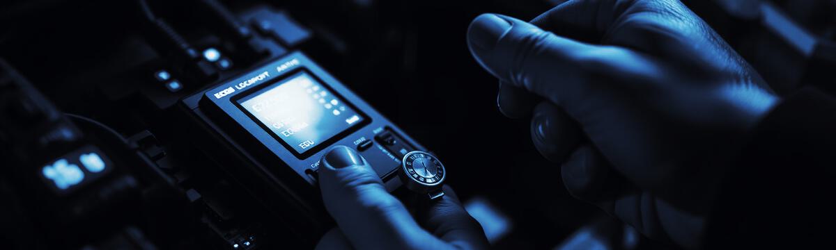 Handheld diagnostic scan tool being used on a vehicle